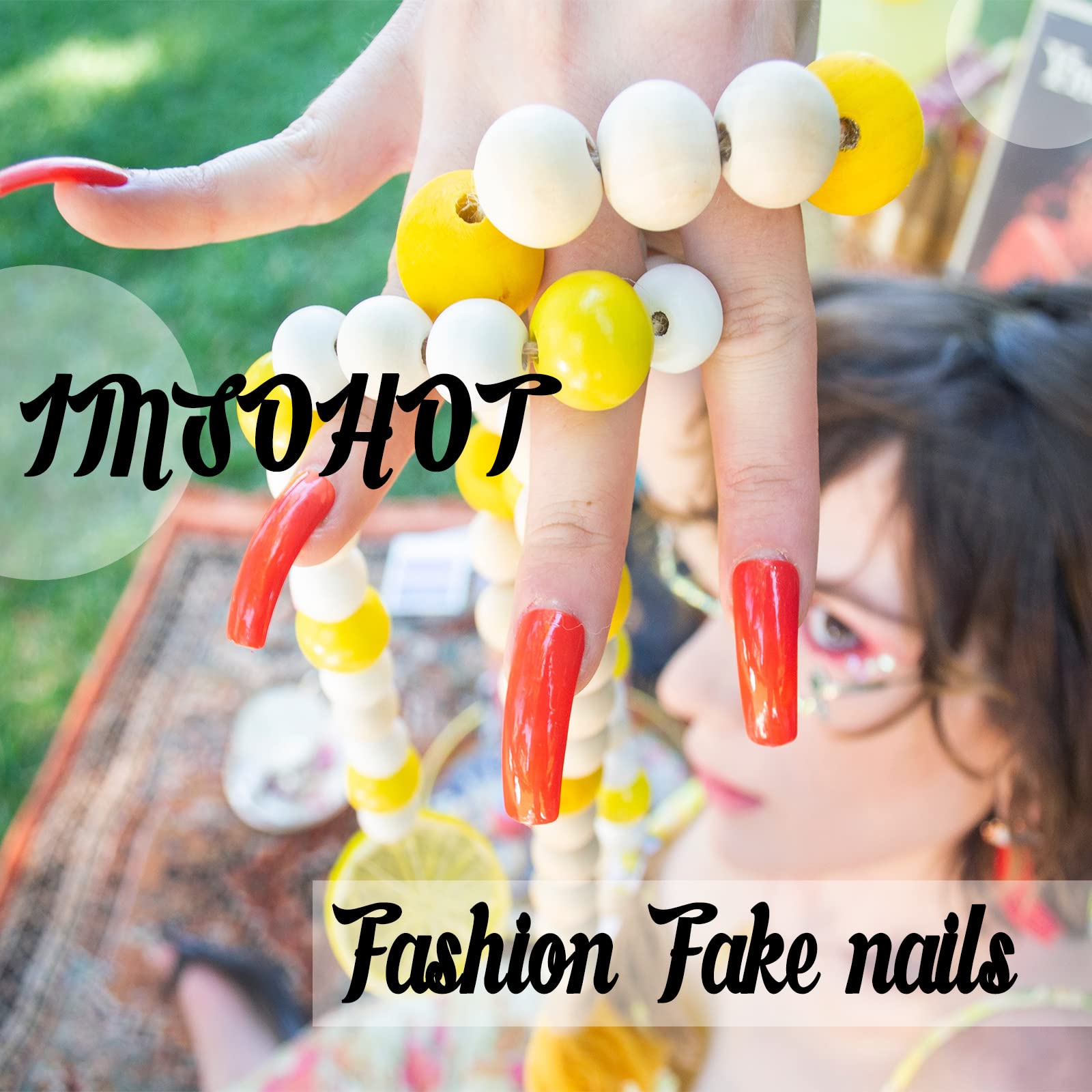 IMSOHOT Medium Press on Nails Almond Shape Nude Fake Nails Green Star Acrylic False Nails Rhinestone Full Cover Stiletto Artificial Nails for Women Girls 24pcs - Image 7