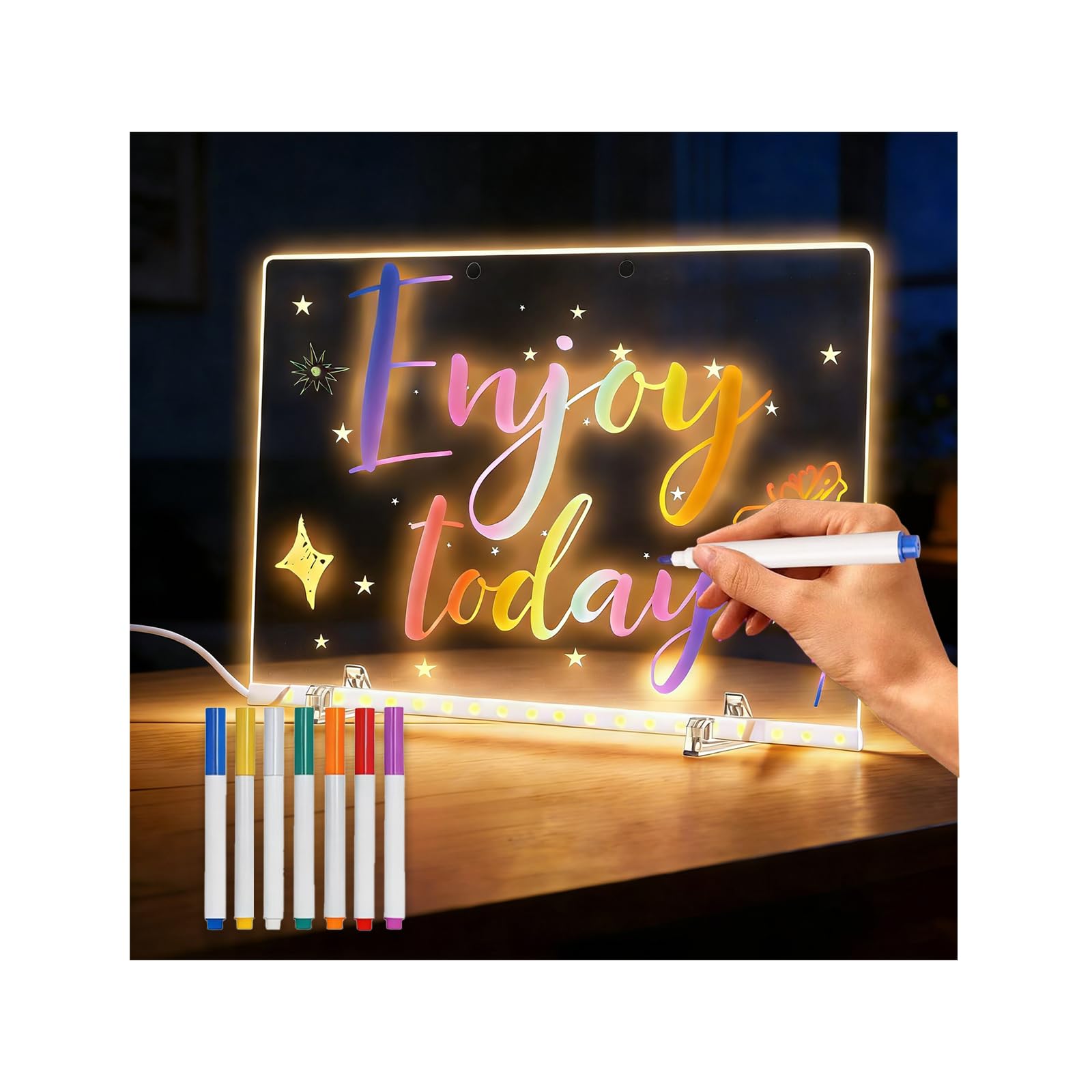 JDHUIOO LED Drawing Board, Glow Up Doodle Pad with 7 Colour Pens, Reusable Light Up Writing Tablet, Portable Magic Board for Home Travel & Store Menu Displays,Size 35 * 25 cm