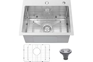 Beleeb Drop In Kitchen Sink 25x22", 9" Basin Depth, 18 Gauge Stainless Steel Sink, 3D Embossed Surface Finish Top Mount with Accessories