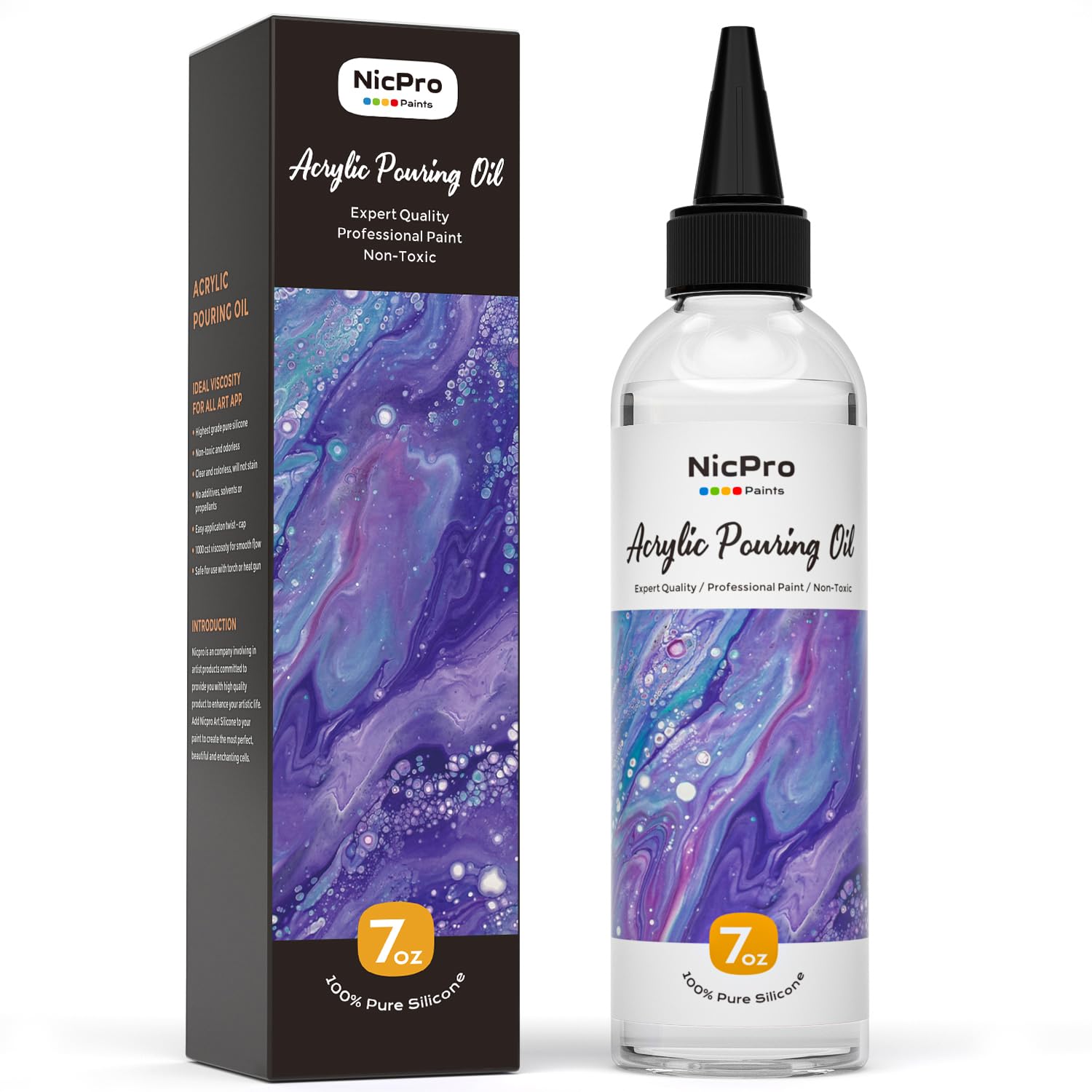 Photo 1 of Nicpro 7 Ounce Silicone Pouring Oil for Art, Dramatic Cell Activator for Acrylic Paint Pour, 100% Silicone Medium Compatible with All Painting Acrylic or Watercolor