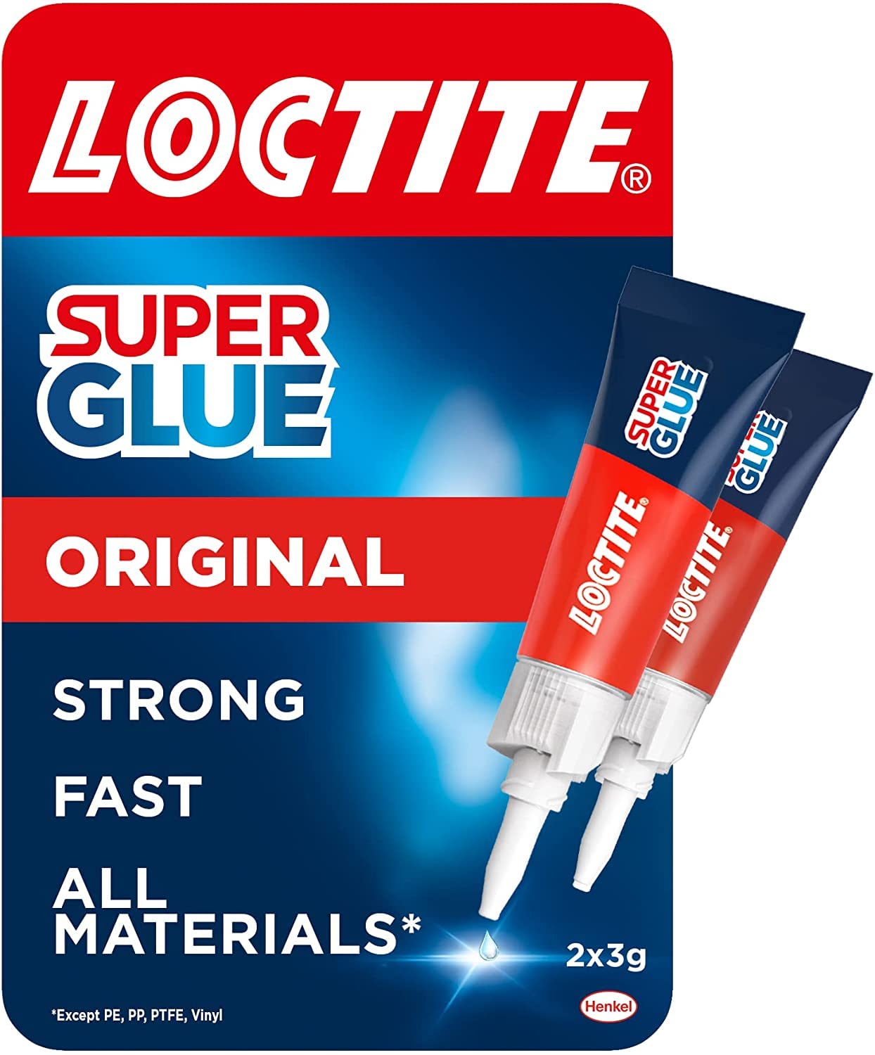 Loctite Universal, Strong All Purpose Super Glue for Repairs, Clear Glue Liquid for Various Materials, Easy to Use Instant Super Glue, 2 x 3g
