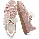 UBWDU Lace Fashion Ballet Sneakers for Women – Trendy Cute Crochet Ribbon Lace-Up Casual Spring Shoes