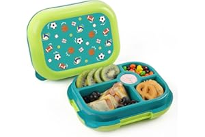 wooshwa Kids Lunch Box with 5 Compartments for School, 25oz Toddler Bento Box with Removable Tray, Ideal for Ages 3-10, Lunch Container for Boys, BPA-Free, Dishwasher Safe (Green Sports Balls)