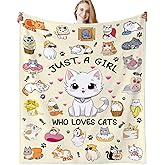 Cat Blanket Soft Cozy Warm Flannel Cats Throw Blankets Just A Girl Who Loves Cat Blankets Bedding Decor for Cats Lover Girls Women Adults Gifts 50"x40"