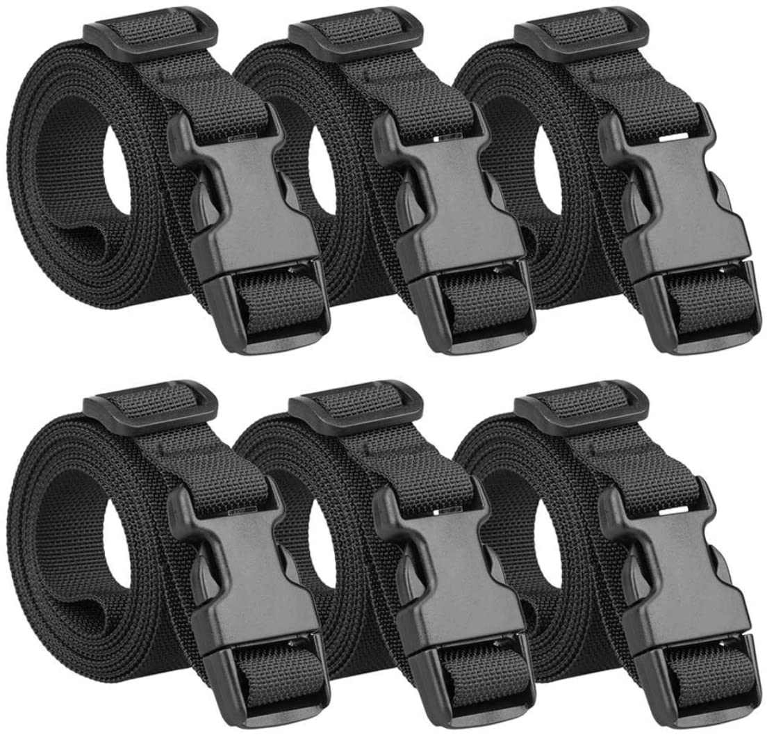 Ruicaifu 6 Packs Nylon Luggage Straps, Webbing Straps with Quick-Release Buckles Adjustable Travel Packing Belts Suitcase Belts for Luggage Backpack Tent Sleeping Bag Cargo (Black)