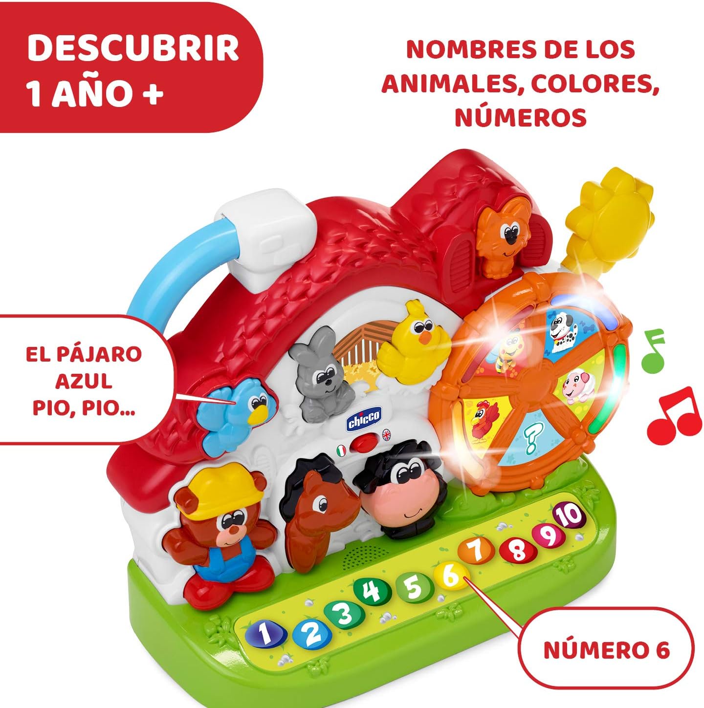 Chicco Talking Farm Bilingual Spanish/English Activity Center, Animal Farm with Lights and Sounds, 3 Ways to Play - Image 5