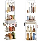 Hayexiha Sturdy Purse Organizer with Thick Wood & Purse Hanger, Floor-Standing Purse Rack Stand for Purse Storage, Narrow & High-Capacity Handbag Organizer, Purse Storage Organizer for Small Place