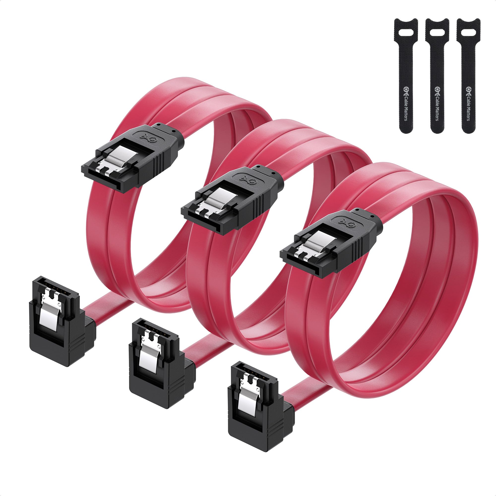 Cable Matters 3 Packs 90 Degree Right Angle SATA III Cable, SATA III 6.0Gbps Cable (SATA 3 Cable) Red - 60cm