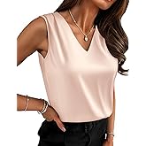 Zeagoo Women's Silk Satin Camisole Tank Tops V Neck Pleated Dressy Casual Sleeveless Blouses Summer Business Work Shirts