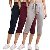 Real Essentials 3 Pack: Women's Capri Open Bottom Sweatpants - Casual Lounge Athletic Workout Yoga Pants with Pockets (Plus)