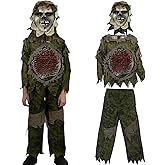 PUIWNON Zombie Costume for Kids Scary Skeleton Zombie Costume Set with Monster Mask for Halloween Role-Playing