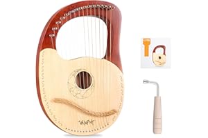 VANPHY Lyre Harp 16 Strings Mahogany Body Metal String for Beginner Harps Classical Style Harp Instrument with Tuning Wrench Strings Cleaning Cloth Strap Black Gig Bag (Brown)