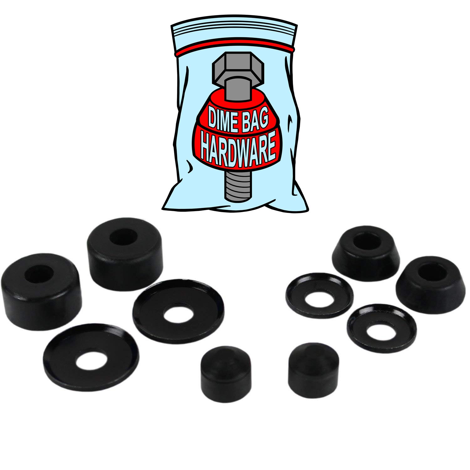 Dime Bag Hardware Skateboard Truck Rebuild Kit Bushings Washers Pivot Cups for 2 Trucks (98A Black)