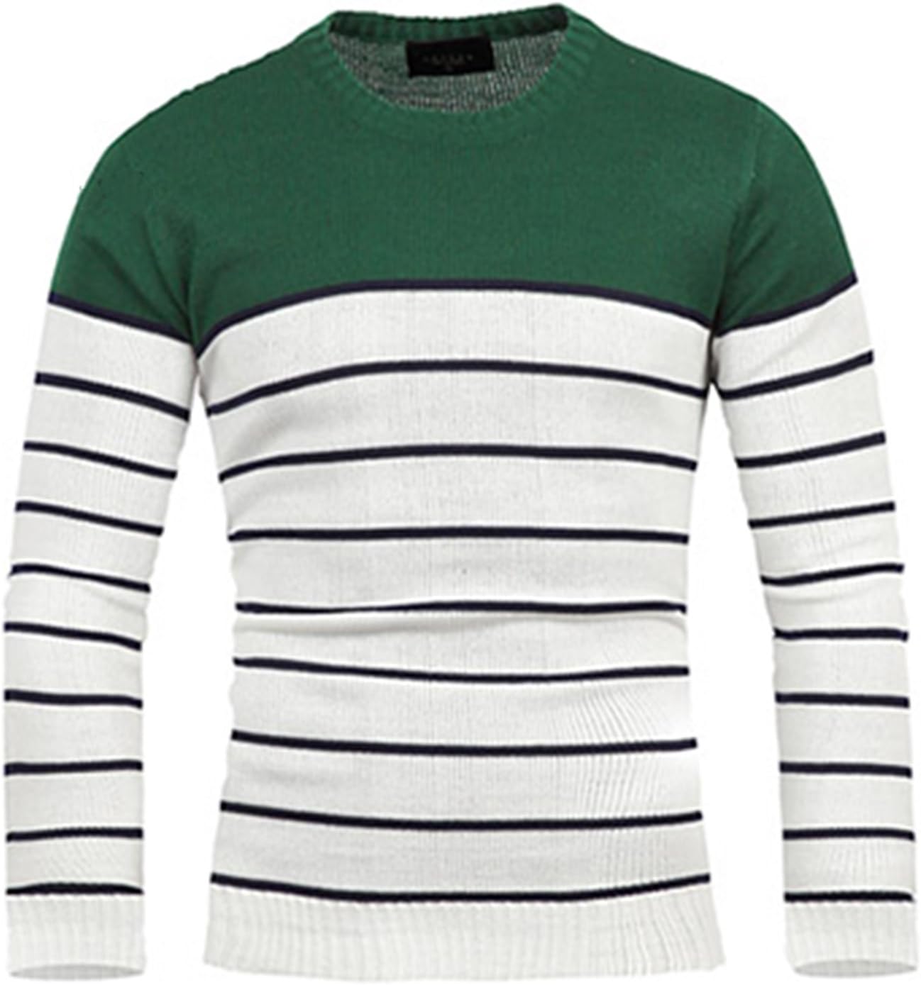 Men's Premium Two tone Striped Crewneck Sweater Jumper Knit Pullover