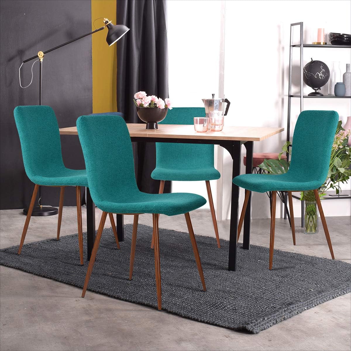 Coavas Dining Chairs Set of 4, Kitchen Chairs with Fabric Cushion Seat Back, Modern Mid Century Living Room Side Chairs with Sturdy Metal Legs for Kitchen Dining Room,Green: Home & Kitchen