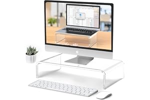 Beimu Acrylic Monitor & Laptop Stand Riser - Clear Computer & Laptop Stand for Desk - Compatible with iMac, MacBook & All Notebooks - White Aesthetic Decoration for Office & Home