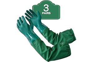 PACIFIC PPE 3 Pairs 26" Rubber Gloves - Chemical Resistant, Extra-long Heavy Duty Waterproof Gloves with Cotton Liner, Anti-s