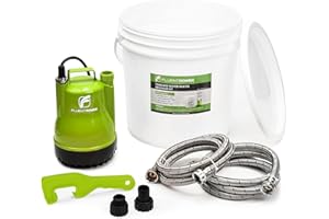 FLUENTPOWER Tankless Water Heater Descaling Flush Kit, Includes 1/4HP Submersible Utility Water Pump with Adapters, 4 Gallon Pail with Bucket Lid Opener, Two 3/4"GHT x 6' Stainless Steel Hoses