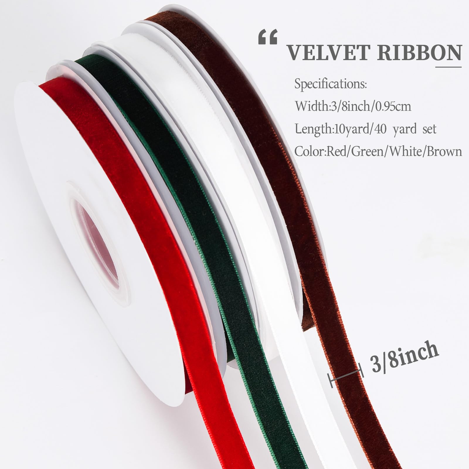YANGTE 4 Colors Velvet Ribbon Set, 3/8