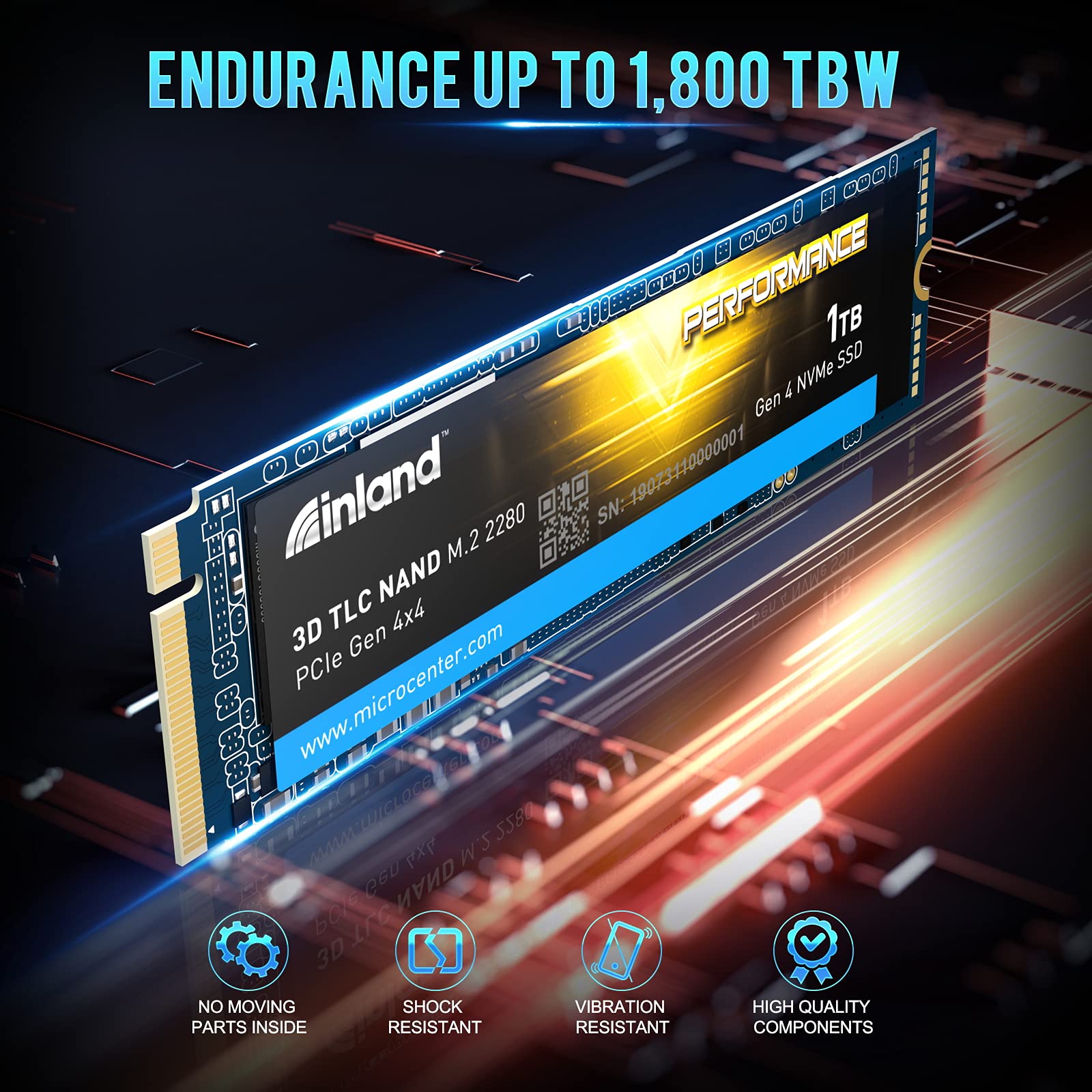 INLAND Performance SSD 1TB PCIe 4.0 M.2 Internal Solid-State Drive NVMe Gen4 x 4 with DRAM Up to 5,000 MB/s, 1,800 TBW 3D TLC NAND