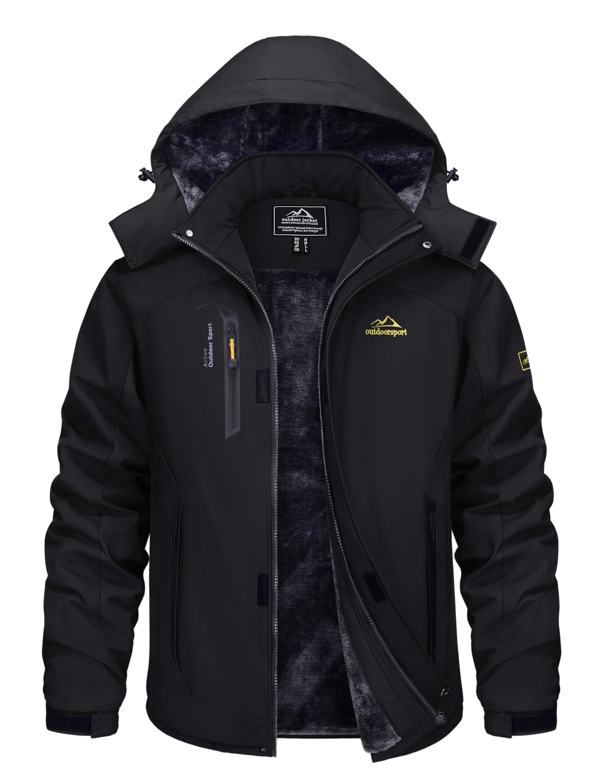 Photo 1 of TACVASEN Mens Snow Ski Mountain Jacket Fleece Climbing Snow Ski Jacket Winter Snowboard Coat Windproof Softshell Jacket Water-Resistant Hoodie Men Black