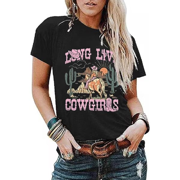 Anbech Women's Western Buffalo Cactus Graphic Tee - Vintage Cow Print Short Sleeve Top, Beige