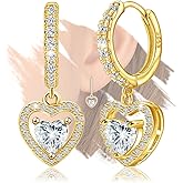 Sterling Silver Gold Heart Earrings for Women - Classic Love Heart-Shaped Hoop Earrings with Dangle Hypoallergenic Lightweight Cubic Zirconia Earring Fashion Gifts for Wife Mother