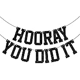 Hooray You Did It Banner, We are So Proud of You, Congrats Grad Class of 2026, High School College University Graduation Party Decorations, Black Glitter