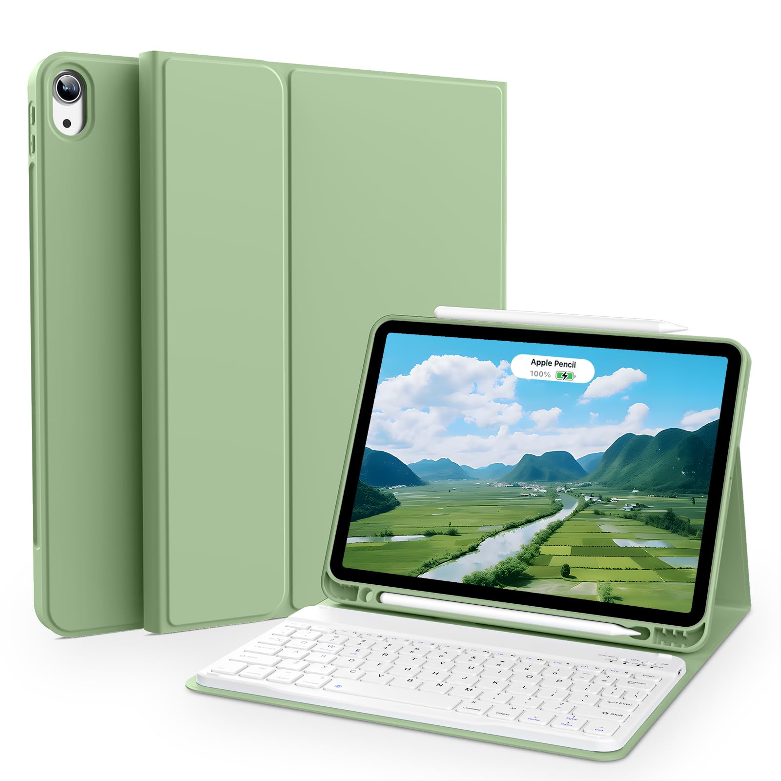 Photo 1 of Aoub Case for iPad Air 11-inch M3/M2 2025/2024, iPad Air 5th/4th Generation 10.9 inch 2022/2020, Stand Folio Detachable Wireless Bluetooth Keyboard Cover with Pencil Holder, Light Green