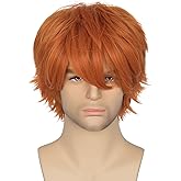 Cosela Men Short Straight Orange Wig Anime Cosplay Wig for Halloween Party