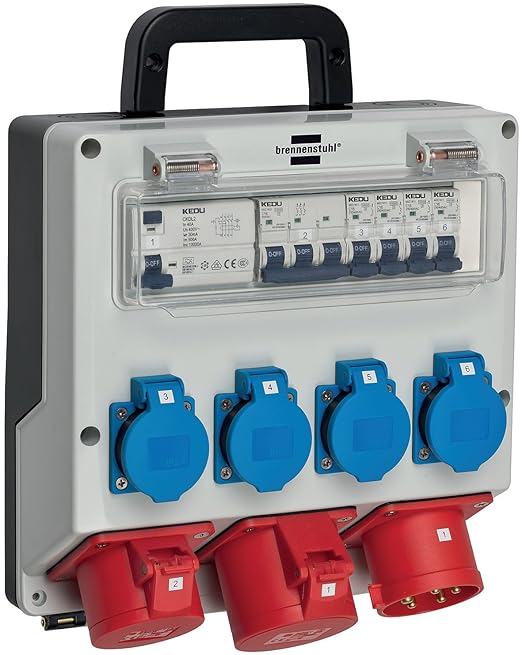 Brennenstuhl Wandverteiler IP44 (Stromverteiler zur Wandbefestigung 32A, mit FI-Personenschutzschalter 30mA)