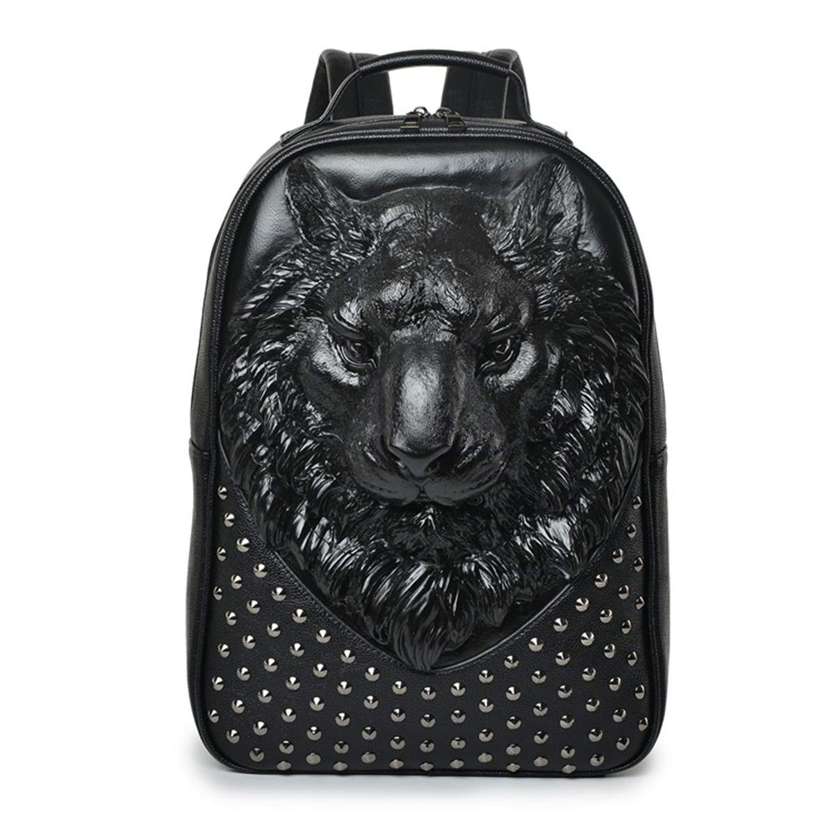 3D lion head backpack bookbag, unique designer PU leather fashion travel laptop backpack