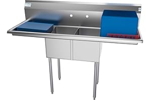 KoolMore 2 Compartment Stainless Steel NSF Commercial Kitchen Prep & Utility Sink with 2 Drainboards - Bowl Size 12" x 16" x 10", Silver