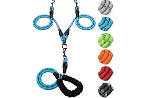 GOKOTTA Double Dog Leash Reflective Detachable Coupler and Tangle Free, Support add to Multiple Rope Leash Control with Padded Handle for Large and Medium Dogs Walking (Light Blue, Double Leash)