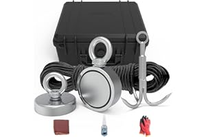 MHDMAG Magnet Fishing Kit, 650LBS Fishing Magnet with Rope, Grappling Hooks and Gloves, 1000LBS Combined Pulling Force Double Sided Neodymium Rare Earth Magnet for Salvage and Retrieval
