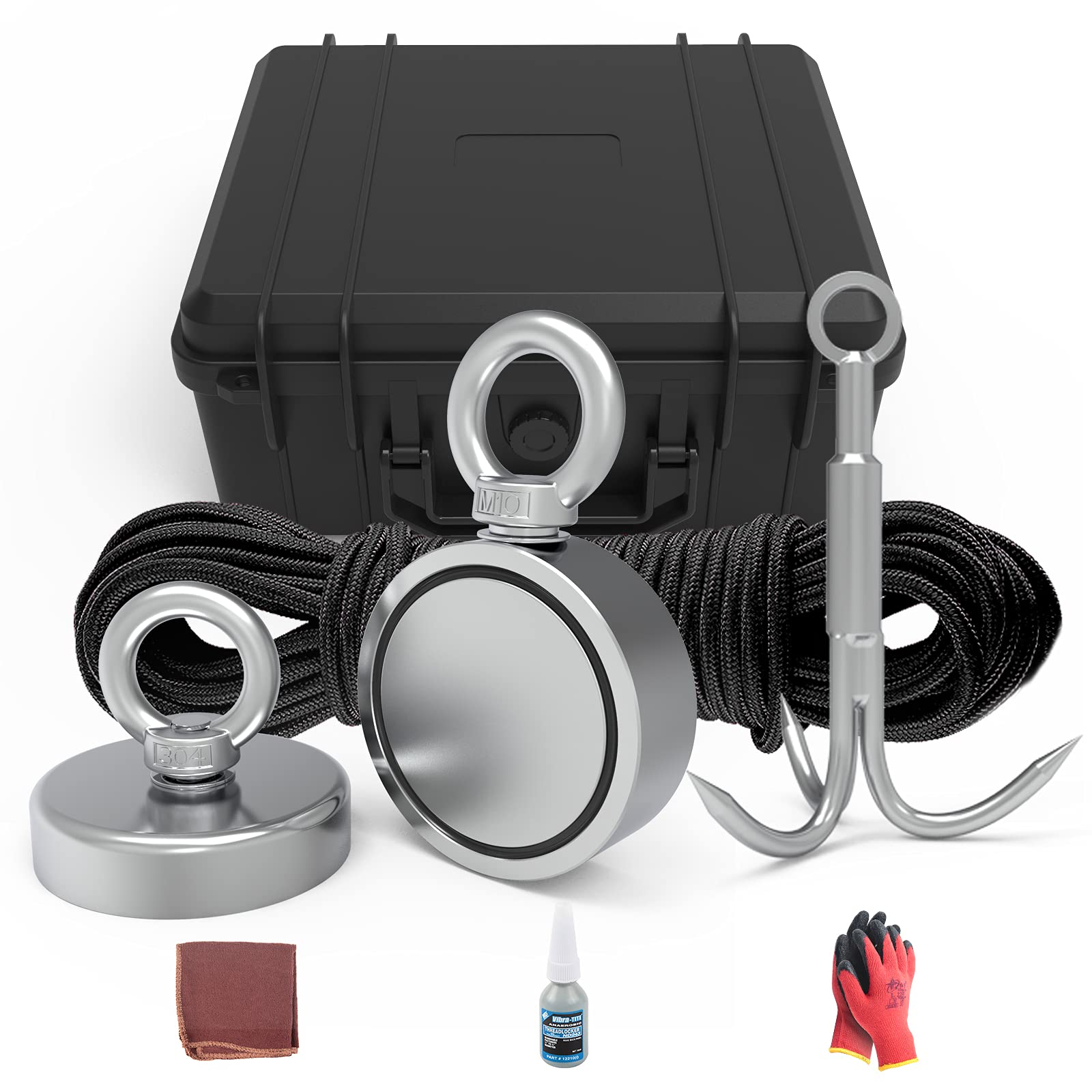 THCMAG Magnet Fishing Kit - 1000LBS Pulling Force Double Sided Neodymium Rare Earth with Rope Grappling Hooks and Gloves for Salvage and Retrieval