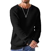 JMIERR Men's Crewneck Pullover Sweater Waffle Textured Knitted Sweaters Casual Loose Fit Sweaters with Ribbing Edge