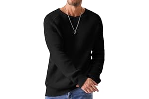 JMIERR Men's Crewneck Pullover Sweater Waffle Textured Knitted Sweaters Casual Loose Fit Sweaters with Ribbing Edge