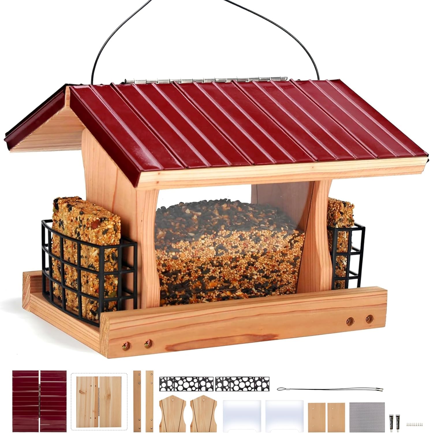 Photo 1 of XL Large Hopper Bird Feeders for Outside - DIY Birdfeeder Kits for Adults to Build - Ranch Feeder W/Suet Cages - Heavy Duty 3/4" Red Cedar - Longtime Durability - 5 Lbs Compacity, 13" Size