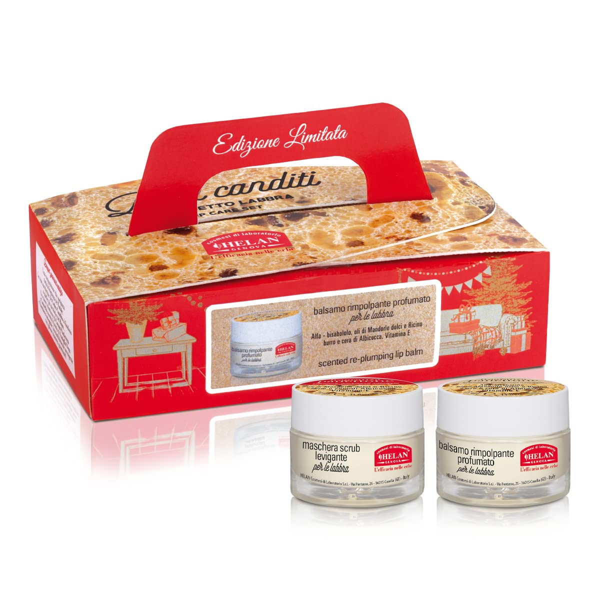 Helan Panettone - Smoothing Lip Mask with Sweet Almond Oil and Vitamin E 13 ml + Nourishing Lip Balm 13 ml - Gift Set Women with Lip Scrub and Scented Lip Balm - Made in Italy, Gifts for Women