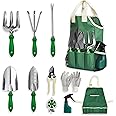 GardenHOME Garden Tool Set - 11Pcs Garden Hand Tool Set Equipment with Tote Bag Adjustable and Apron,Gardening Tools for Wome