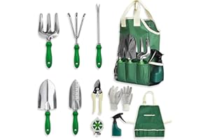 GardenHOME 11-Piece Gardening Tool Set, Garden Tool Kit with Tote Bag, Adjustable Apron, and Gardening Accessories, Perfect Gardening Gifts for Women and Men