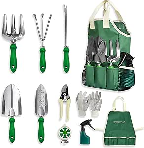 GardenHOME Garden Tool Set - 11Pcs Garden Hand Tool Set Equipment with Tote Bag Adjustable and Apron,Gardening Tools for Women