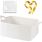 OIASKET Large Empty Gift Baskets for Baby Shower, 16.5" L x 12.6" W x 7" H Cute Woven Storage Basket with Gift Bags and Ribbons, Small Rope Toy Basket with Handles, Cat Dog Pet Toy Organizer - White