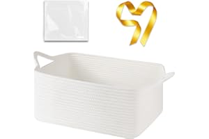 OIASKET Large Empty Gift Baskets for Baby Shower, 16.5" L x 12.6" W x 7" H Cute Woven Storage Basket with Gift Bags and Ribbons, Small Rope Toy Basket with Handles, Cat Dog Pet Toy Organizer - White