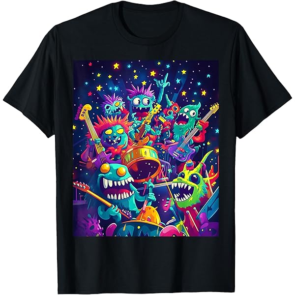 Amazon.com: Monster Rock Band Cartoon Music Premium T-Shirt