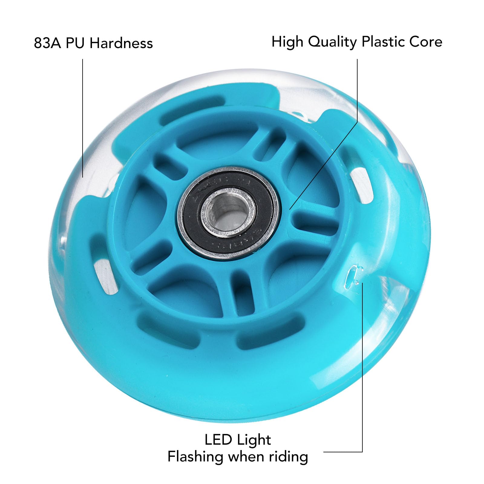 1-Pack 80mm Light Up Scooter Wheel Rear Colorful Led Flashing Replacement Wheel for 3-Wheeled Kid Scooter (Blue)