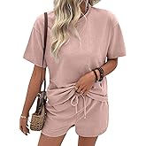 SHEWIN Women's 2 Piece Sets Short Sweat Matching Lounge Set Cotton Comfy Clothes Summer Outfits Airport Loungewear