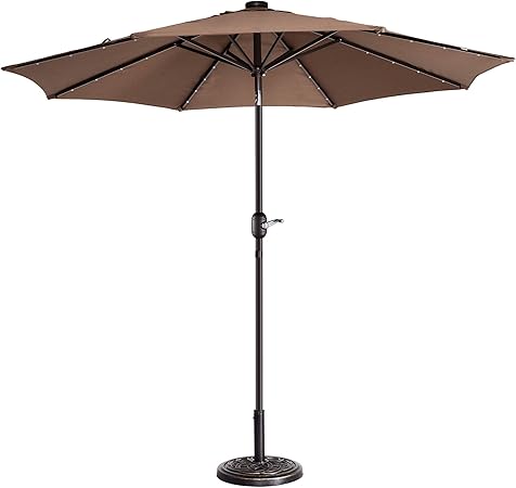 Amazon Com Villacera 83 Out5421 9 Led Lighted Outdoor Patio 8 Steel Ribs And Push Button Tilt Solar Powered Market Umbrella Brown Garden Outdoor