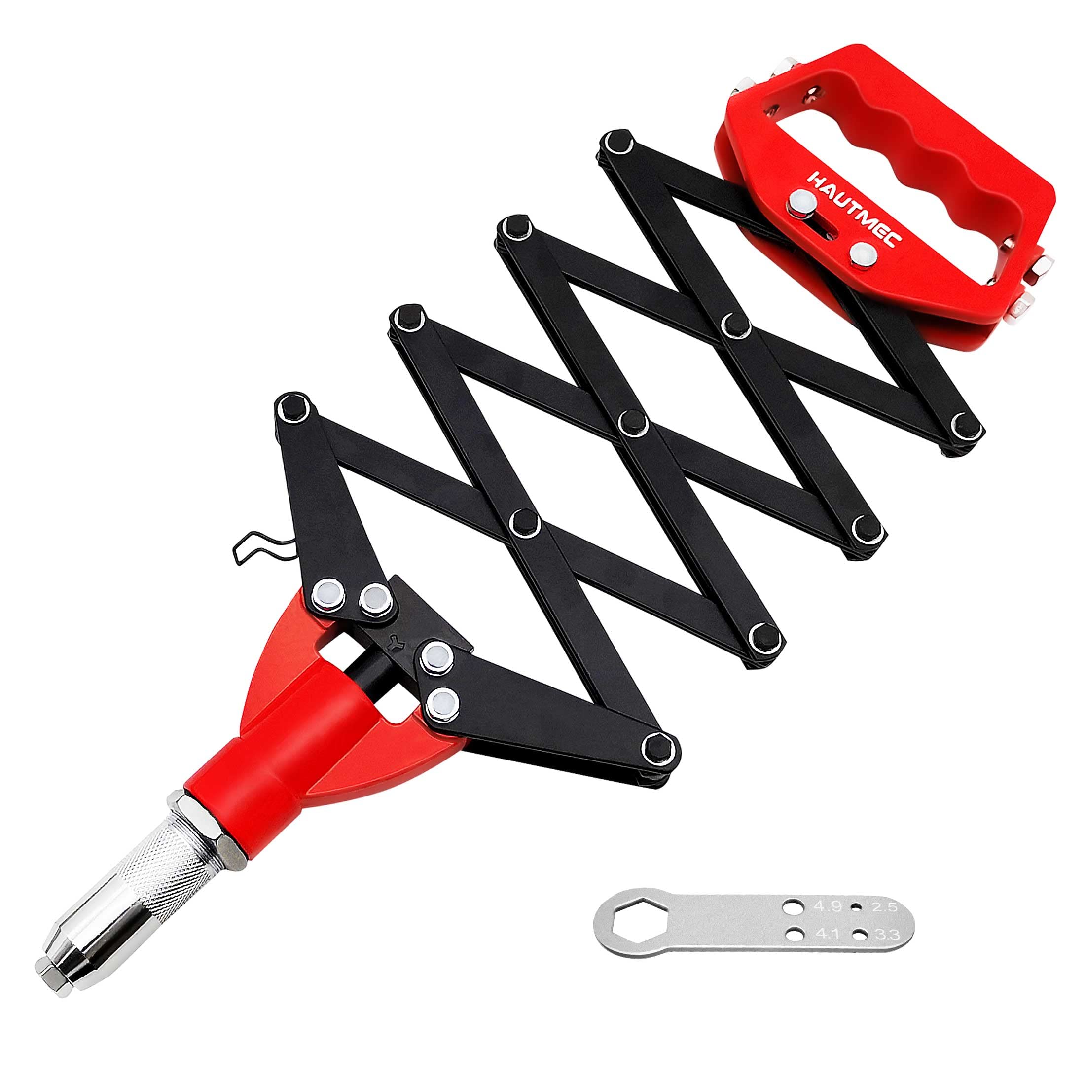 HAUTMEC Rivet Gun Heavy-Duty Press-Type 5-in-1 Labor Saving Pop Rivet Tool with Portable Wrench,Fast Single Pull Action Riveter for Metal HT0130